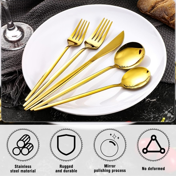 200 Pieces Gold Silverware Set Stainless Steel Flatware Cutlery Set New - Picture 3 of 4